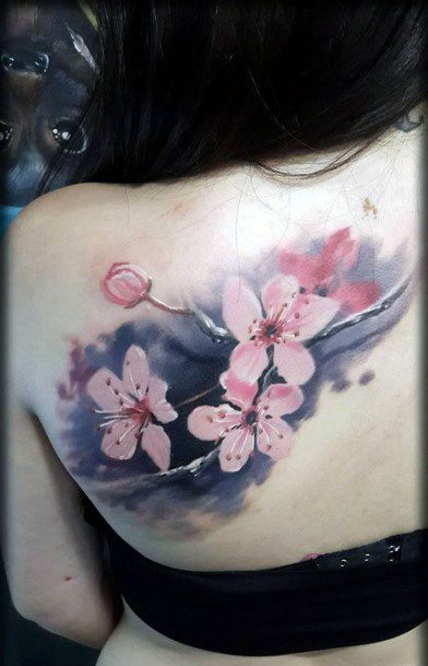 Mind Blowing Tattoo Cherry Blossom Womens Back