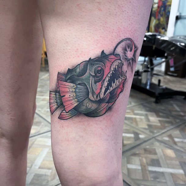 Minimal Anglerfish Tattoo For Women