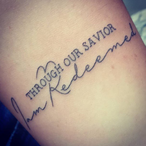Minimal Bible Verse Tattoo For Women Through Our Savior