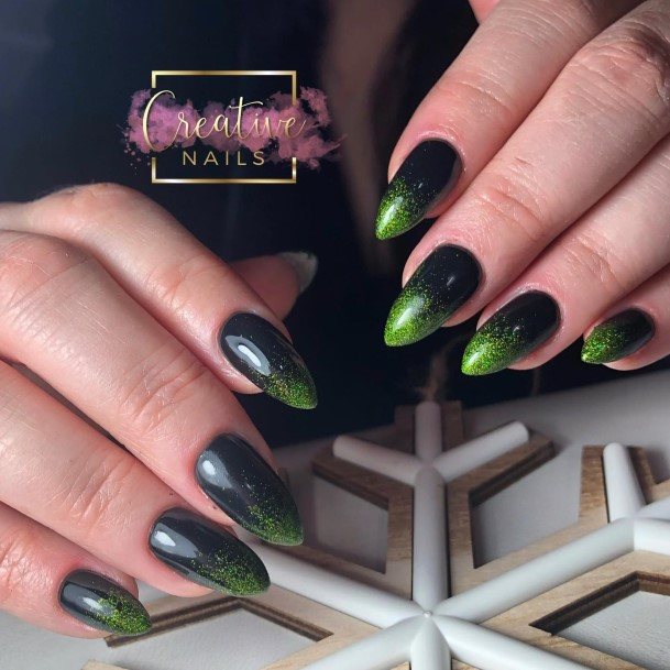 Minimal Black And Green Nail For Women