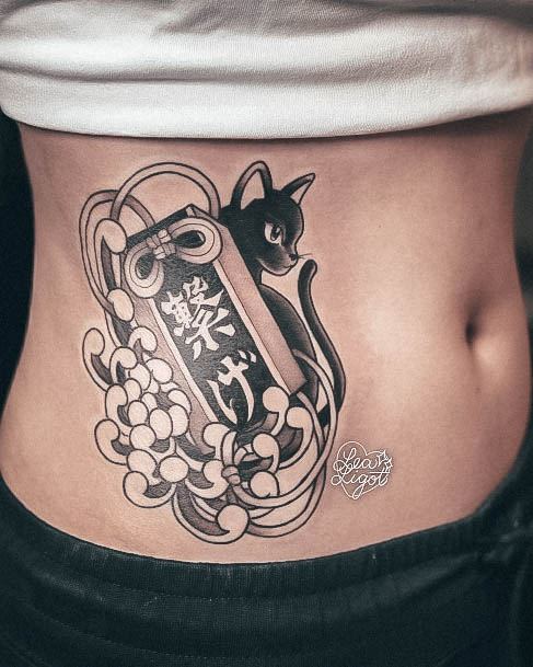 Minimal Black Cat Tattoo For Women