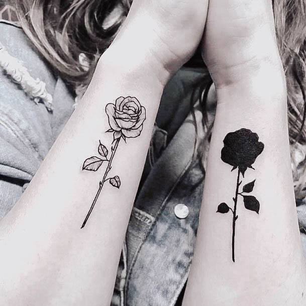 Minimal Black Rose Tattoo For Women