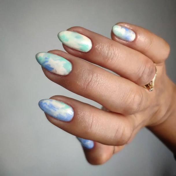 Minimal Blue And Green Nail For Women