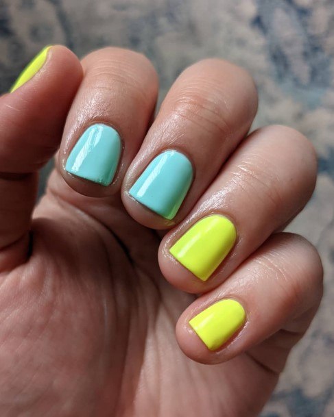 Minimal Blue And Yellow Nail For Women