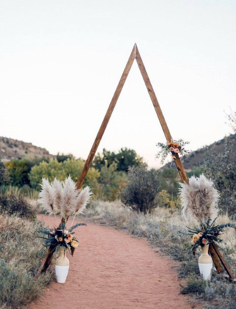 Minimal Boho Dried Grasses And Triangle Wedding Arch Ideas