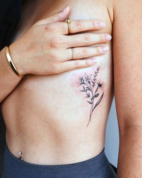 Minimal Bouquet Tattoo For Women