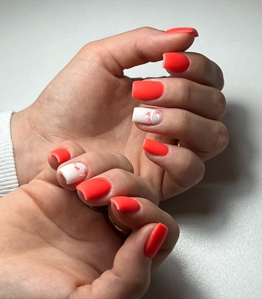 Minimal Bright Coral Nail For Women