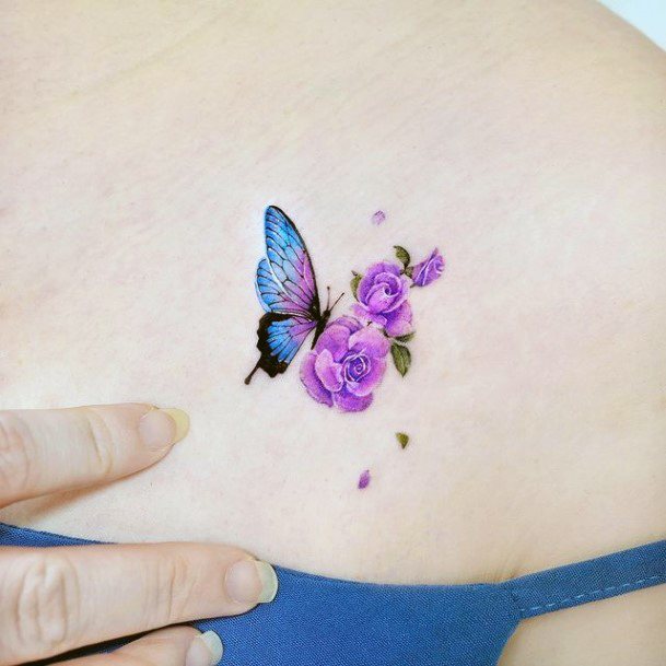 Minimal Butterfly Flower Tattoo For Women