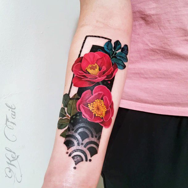 Minimal Camellia Tattoo For Women