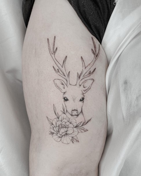 Minimal Caribou Reindeer Tattoo For Women