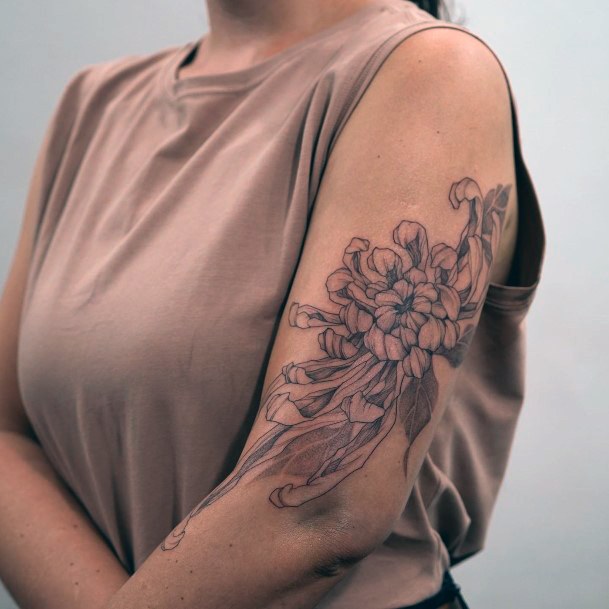 Minimal Chrysanthemum Tattoo For Women