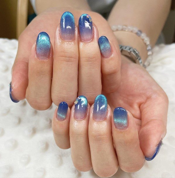 Minimal Clear Blue Nail For Women
