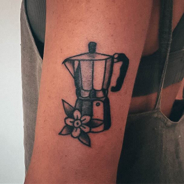 Minimal Coffee Pot Tattoo For Women