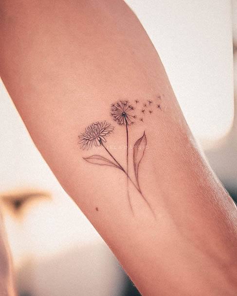 Minimal Dandelion Tattoo For Women