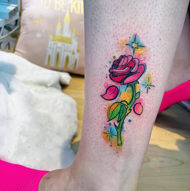 Minimal Enchanted Rose Tattoo For Women