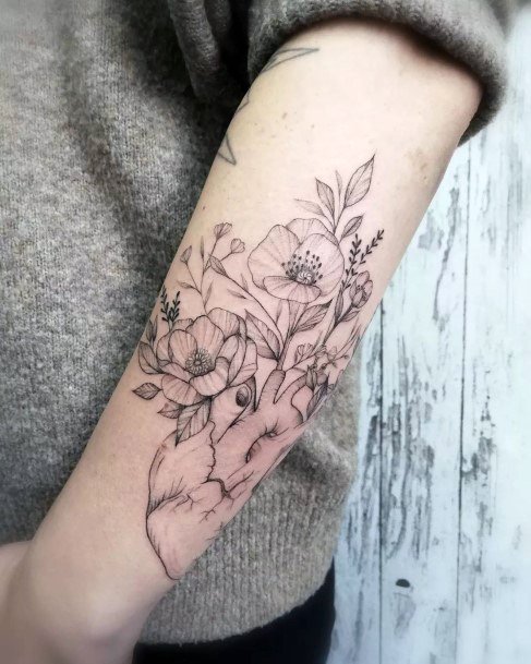 Minimal Flower Heart Tattoo For Women