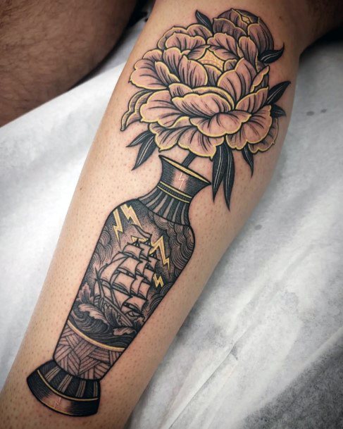 Minimal Flower Vase Tattoo For Women