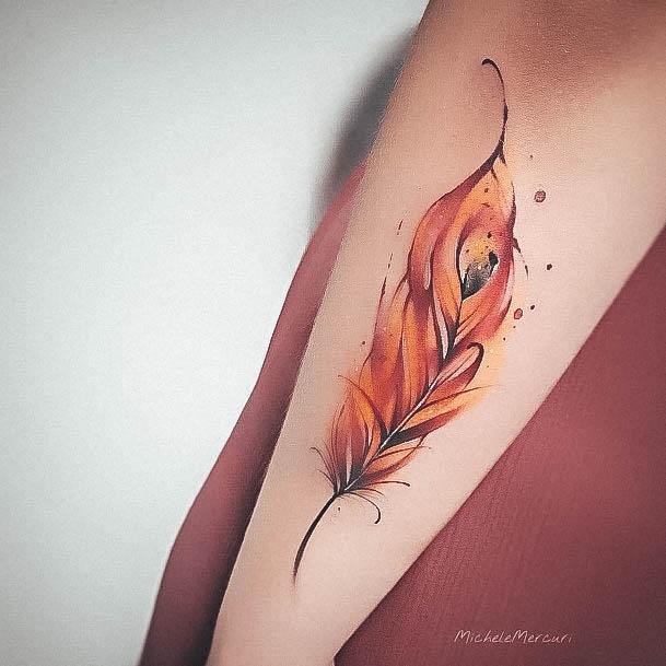 Minimal Girly Tattoo For Women Watercolor Feather