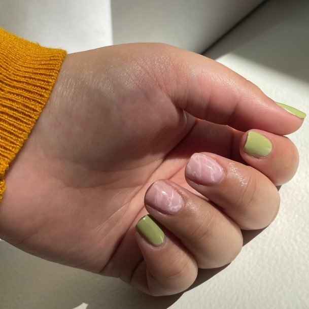 Minimal Green And Pink Nail For Women