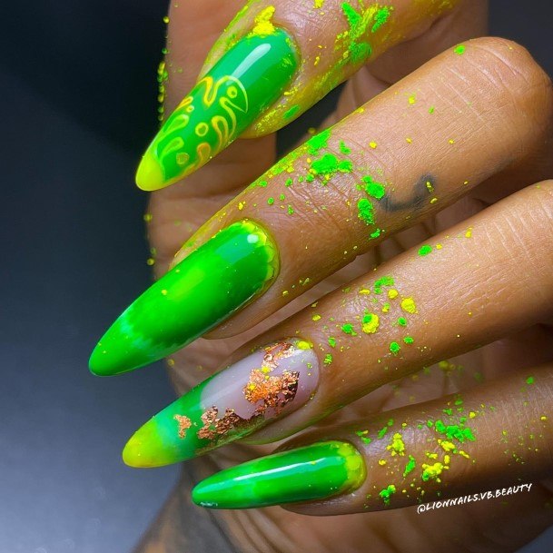 Minimal Green And Yellow Nail For Women
