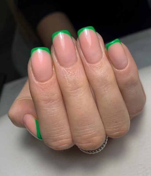 Minimal Green French Tip Nail For Women