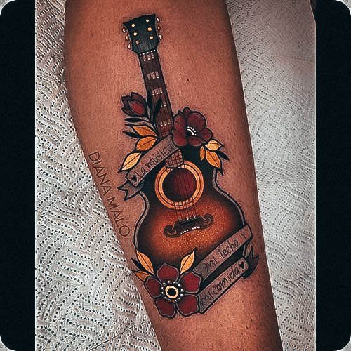 Minimal Guitar Tattoo For Women