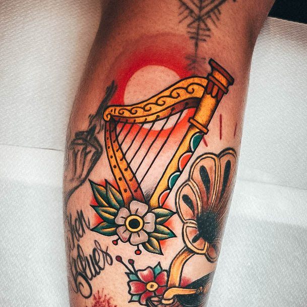 Minimal Harp Tattoo For Women