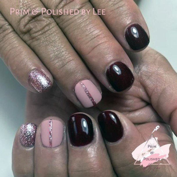 Minimal Maroon And Pink Nail For Women