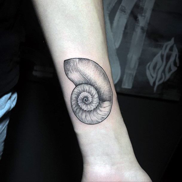 Minimal Nautilus Tattoo For Women