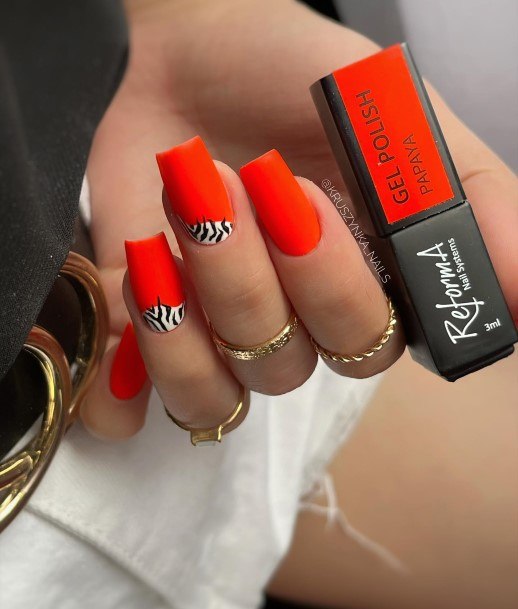 Minimal Orange And White Nail For Women