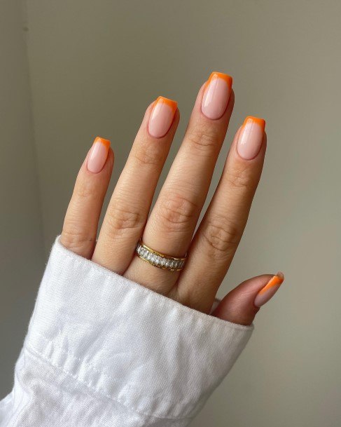 Minimal Orange French Tip Nail For Women