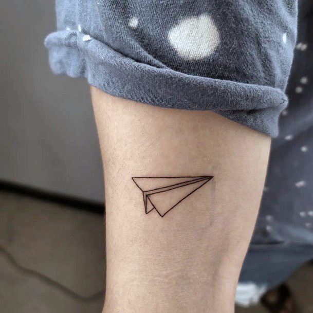 Minimal Paper Airplane Tattoo For Women