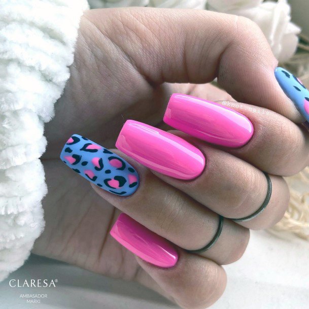 Minimal Pink And Blue Nail For Women