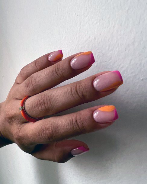 Minimal Pink And Orange Nail For Women