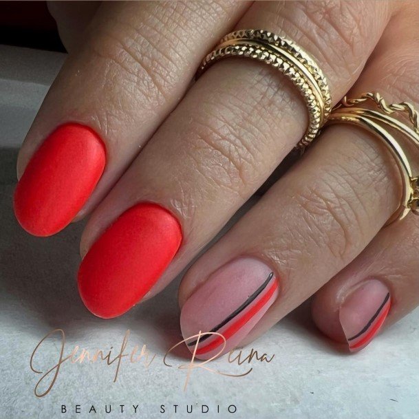 Minimal Red And Black Matte Nail For Women