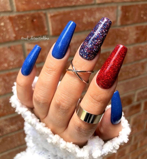 Minimal Red And Blue Nail For Women
