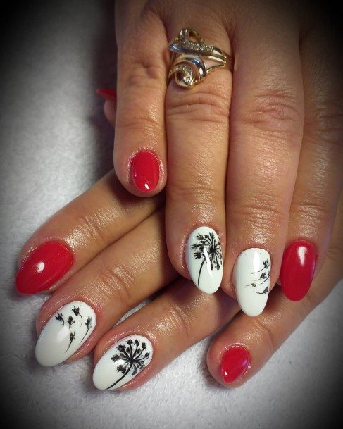 Minimal Red And White Nail For Women