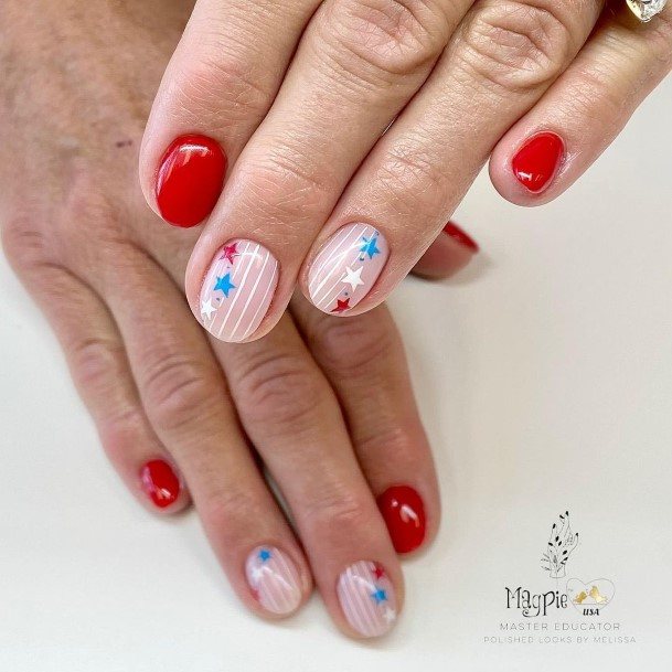 Minimal Red White And Blue Nail For Women