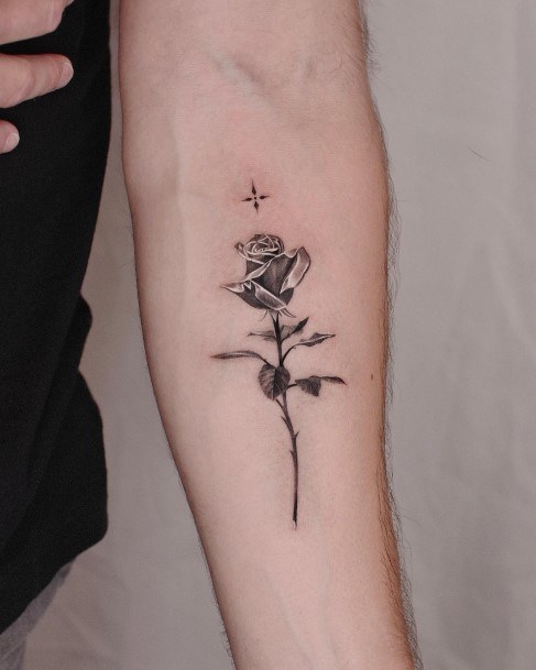 Minimal Rose Forearm Tattoo For Women