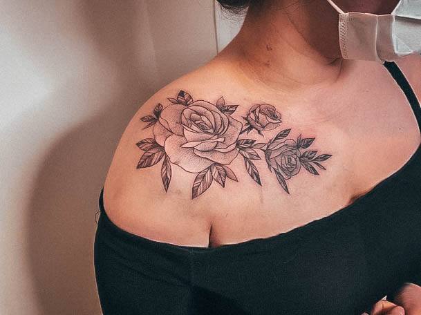 Minimal Rose Shoulder Tattoo For Women