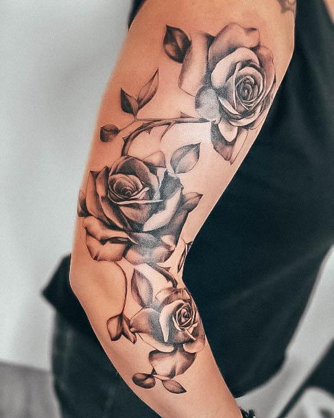 Minimal Rose Sleeve Tattoo For Women