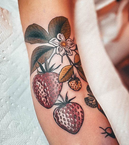 Minimal Strawberry Tattoo For Women