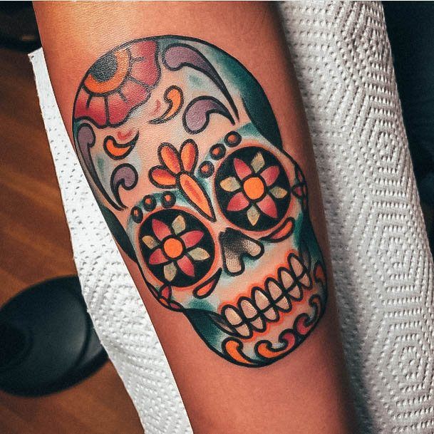 Minimal Sugar Skull Tattoo For Women