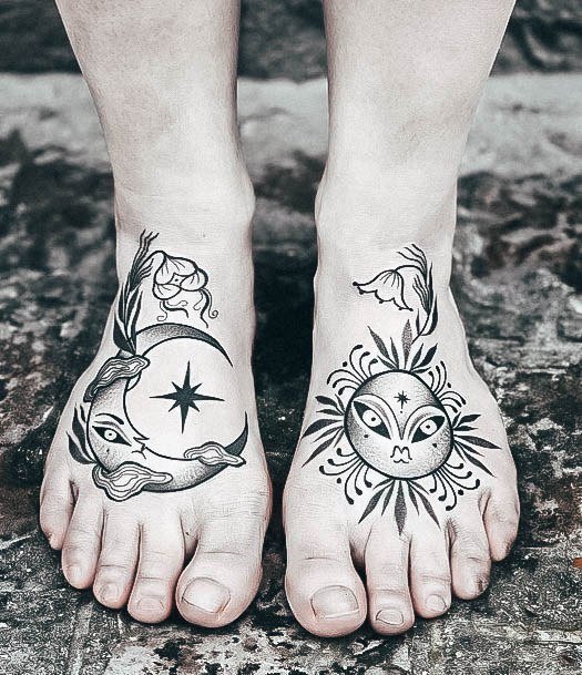 Minimal Sun And Moon Tattoo For Women