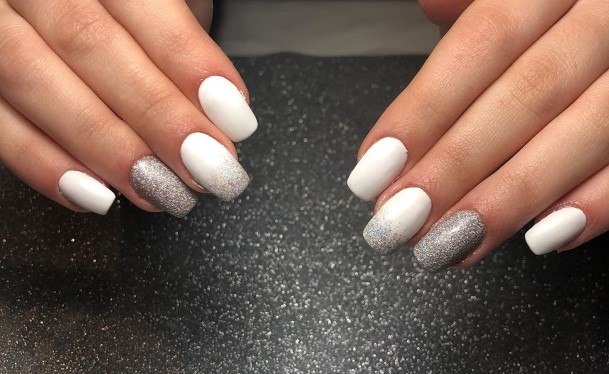 Minimal White And Silver Nail For Women