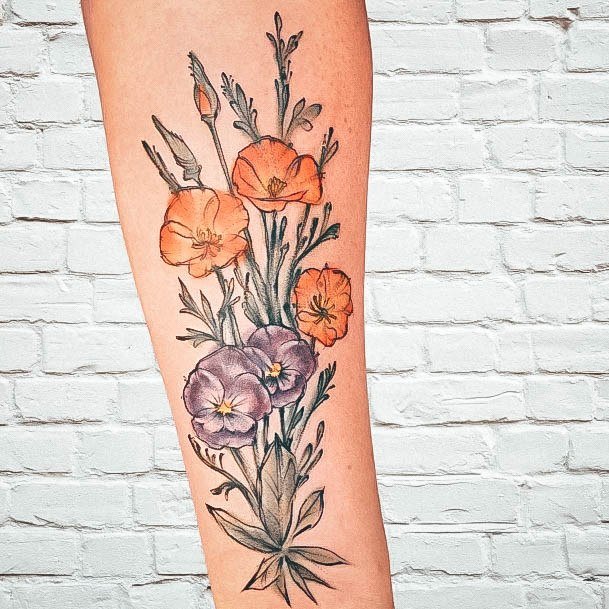 Minimal Wildflower Tattoo For Women