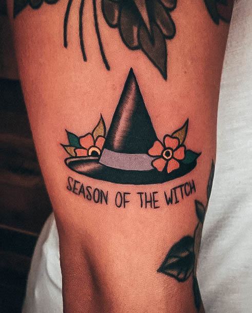 Minimal Witch Hat Tattoo For Women