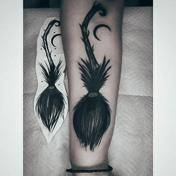 Minimalistic Womens Broom Tattoo Designs