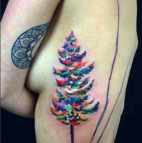 Minimalistic Womens Christmas Tree Tattoo Designs