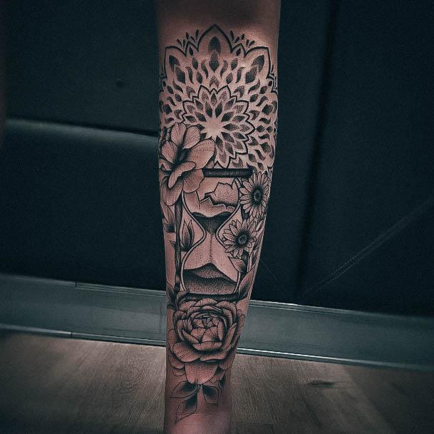 Minimalistic Womens Leg Sleeve Hourglass Tattoo Designs